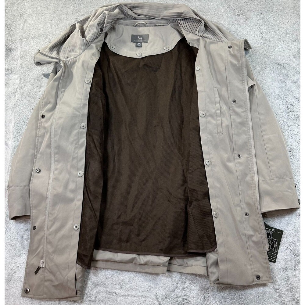 Gallery New York Raincoat Jacket Women’s XLP Petite Taupe Pleated Collar NWT - Picture 5 of 12